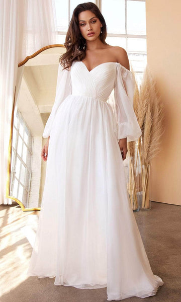 A-line Natural Waistline Ruched Back Zipper Open-Back Sheer Pleated Bishop Flutter Sleeves Chiffon Sweetheart Wedding Dress with a Brush/Sweep Train