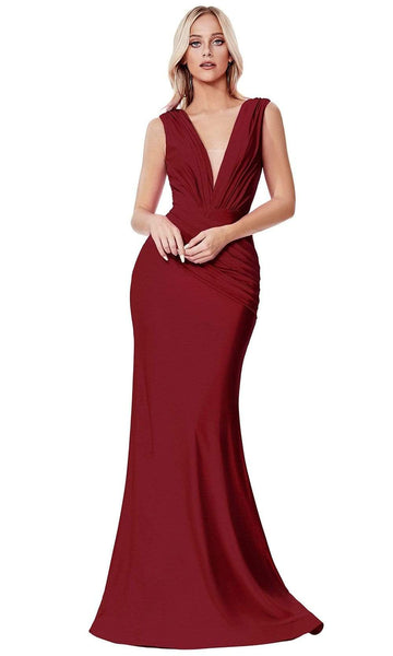Sophisticated V-neck Fit-and-Flare Mermaid Jersey Ruched Asymmetric Fitted V Back Natural Waistline Long Sleeves Sleeveless Evening Dress with a Brush/Sweep Train