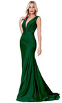 Sophisticated V-neck Long Sleeves Sleeveless Fitted Ruched Asymmetric V Back Jersey Fit-and-Flare Mermaid Natural Waistline Evening Dress with a Brush/Sweep Train