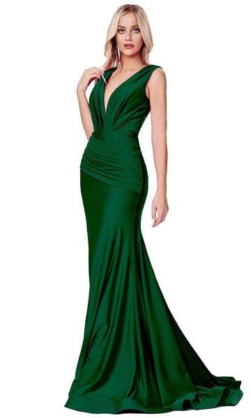 Sophisticated V-neck Jersey Fit-and-Flare Mermaid Ruched Fitted V Back Asymmetric Long Sleeves Sleeveless Natural Waistline Evening Dress with a Brush/Sweep Train