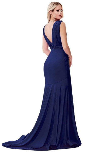 Sophisticated V-neck Natural Waistline Fitted Ruched Asymmetric V Back Jersey Fit-and-Flare Mermaid Long Sleeves Sleeveless Evening Dress with a Brush/Sweep Train