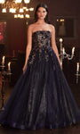 Strapless Natural Waistline Off the Shoulder Floor Length Applique Pleated Glittering Lace-Up Wrap Straight Neck Floral Print Ball Gown Dress with a Brush/Sweep Train