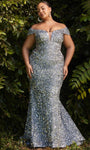 Sequined Fitted Pleated Mesh Embroidered Sweetheart Mermaid Natural Waistline Off the Shoulder Evening Dress/Bridesmaid Dress/Mother-of-the-Bride Dress/Prom Dress with a Brush/Sweep Train