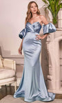 Back Zipper Natural Waistline Satin Sweetheart Puff Sleeves Sleeves Off the Shoulder Mermaid Dress