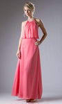 A-line Halter Floor Length Hidden Back Zipper Sleeveless Spaghetti Strap Natural Waistline Dress