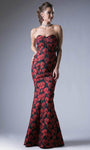 Printed Strapless Evening Gown