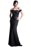 Scalloped Trim Mermaid Applique V Back Back Zipper Fitted Off the Shoulder Floor Length Natural Waistline Dress