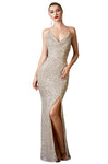 Natural Waistline Slit Fitted Sequined Ruched Cowl Neck Sheath Sleeveless Spaghetti Strap Sheath Dress