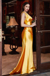 Floor Length One Shoulder Sleeveless Natural Waistline Satin Fit-and-Flare Mermaid Pleated Asymmetric Fitted Dress