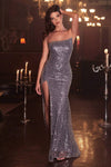 Strapless Sleeveless Mermaid Fitted Asymmetric Slit Sequined Natural Waistline Dress