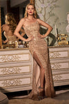 Strapless Natural Waistline Sleeveless Mermaid Fitted Asymmetric Slit Sequined Dress