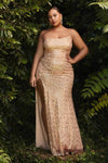 Plus Size Sequined Asymmetric Fitted Slit Sleeveless Natural Waistline Mermaid Dress