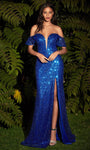 Plunging Neck Sweetheart Natural Waistline Glittering Slit Illusion Open-Back Back Zipper Sequined Sheath Off the Shoulder Sheath Dress/Evening Dress/Bridesmaid Dress/Mother-of-the-Bride Dress/Prom Dr