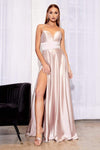 A-line Open-Back Slit Fitted Sheer Natural Waistline Floor Length Spaghetti Strap Plunging Neck Sweetheart Satin Dress with a Brush/Sweep Train