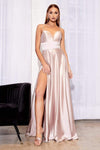 A-line Sheer Slit Open-Back Fitted Floor Length Satin Spaghetti Strap Plunging Neck Sweetheart Natural Waistline Dress with a Brush/Sweep Train