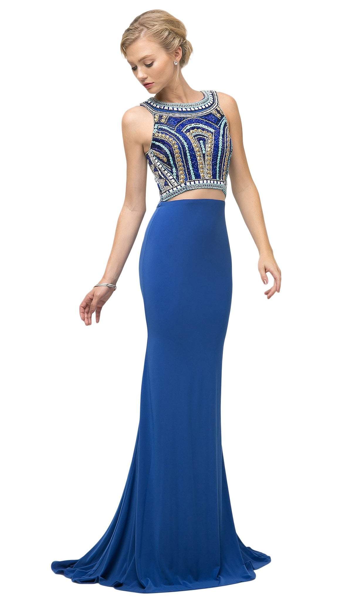 Cinderella Divine - CK39 Two Piece Beaded Halter Trumpet Dress
