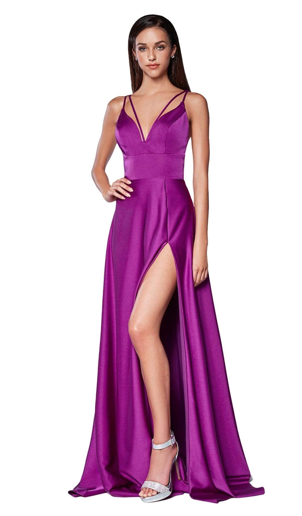 Cinderella Divine - CS034 Plunging V-neck A-line Gown With Train