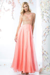 A-line Illusion Fitted Keyhole Sheer Cap Sleeves Floor Length Jeweled Neck Dress