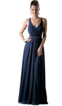 Sophisticated A-line V-neck Sleeveless Natural Waistline Floor Length Back Zipper Ruched Belted Bridesmaid Dress