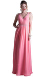 Sophisticated A-line V-neck Natural Waistline Back Zipper Belted Ruched Floor Length Sleeveless Bridesmaid Dress