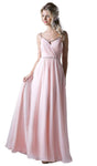 A-line V-neck Belted Ruched Back Zipper Floor Length Sleeveless Natural Waistline Bridesmaid Dress