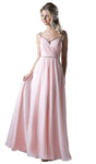 A-line V-neck Sleeveless Natural Waistline Belted Back Zipper Ruched Floor Length Bridesmaid Dress