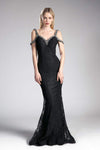 V-neck Lace Applique Fitted V Back Dress with a Brush/Sweep Train