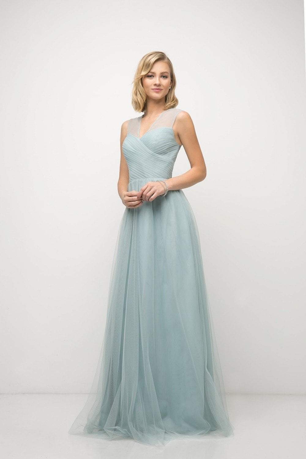 Cinderella Divine - ET320 Sleeveless Pleated Top A-Line Gown
