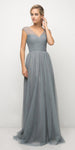 A-line V-neck Sweetheart Fall Floor Length V Back Mesh Sheer Pleated Gathered Natural Waistline Tulle Sleeveless Dress