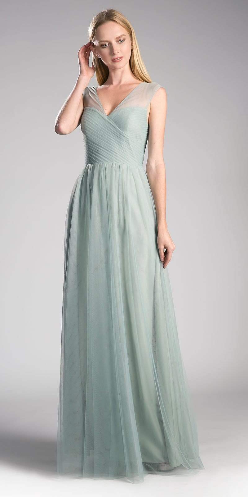 Cinderella Divine - ET320 Sleeveless Pleated Top A-Line Gown
