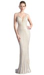 V-neck Open-Back Sheer Beaded Fitted Sleeveless Natural Waistline Plunging Neck Floor Length Sheath Sheath Dress/Prom Dress with a Brush/Sweep Train