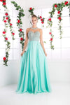 Sophisticated A-line Floor Length Chiffon Racerback Sheer Cutout Illusion Flutter Sleeves Halter Sweetheart Dress With Pearls