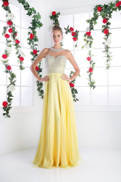 Sophisticated A-line Chiffon Halter Sweetheart Illusion Racerback Cutout Sheer Floor Length Flutter Sleeves Dress With Pearls