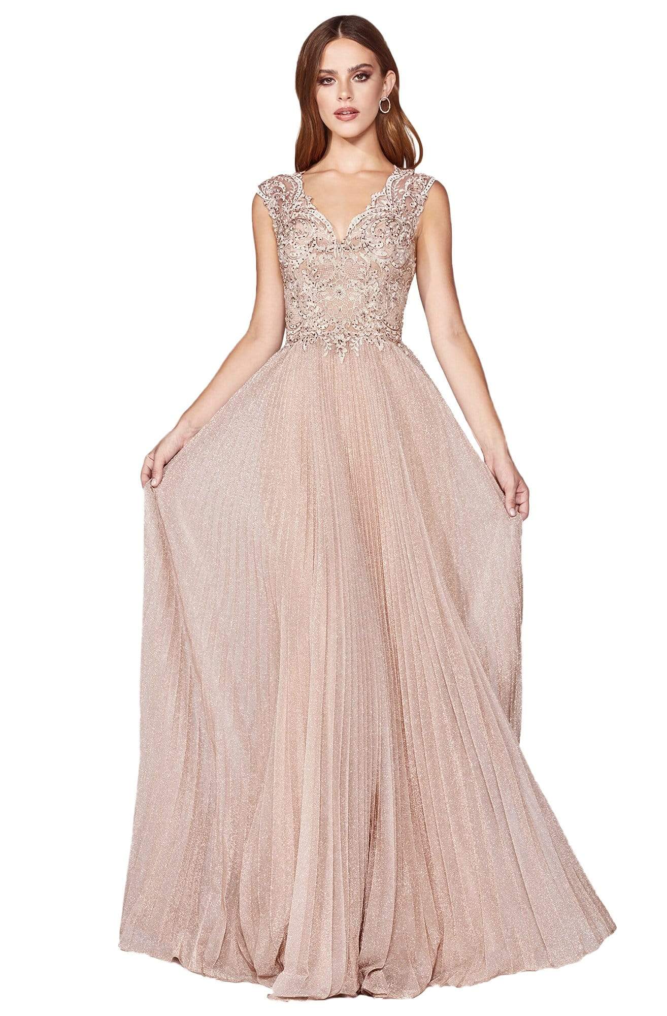 Cinderella Divine - HT011 Beaded and Pleated Long Dress
