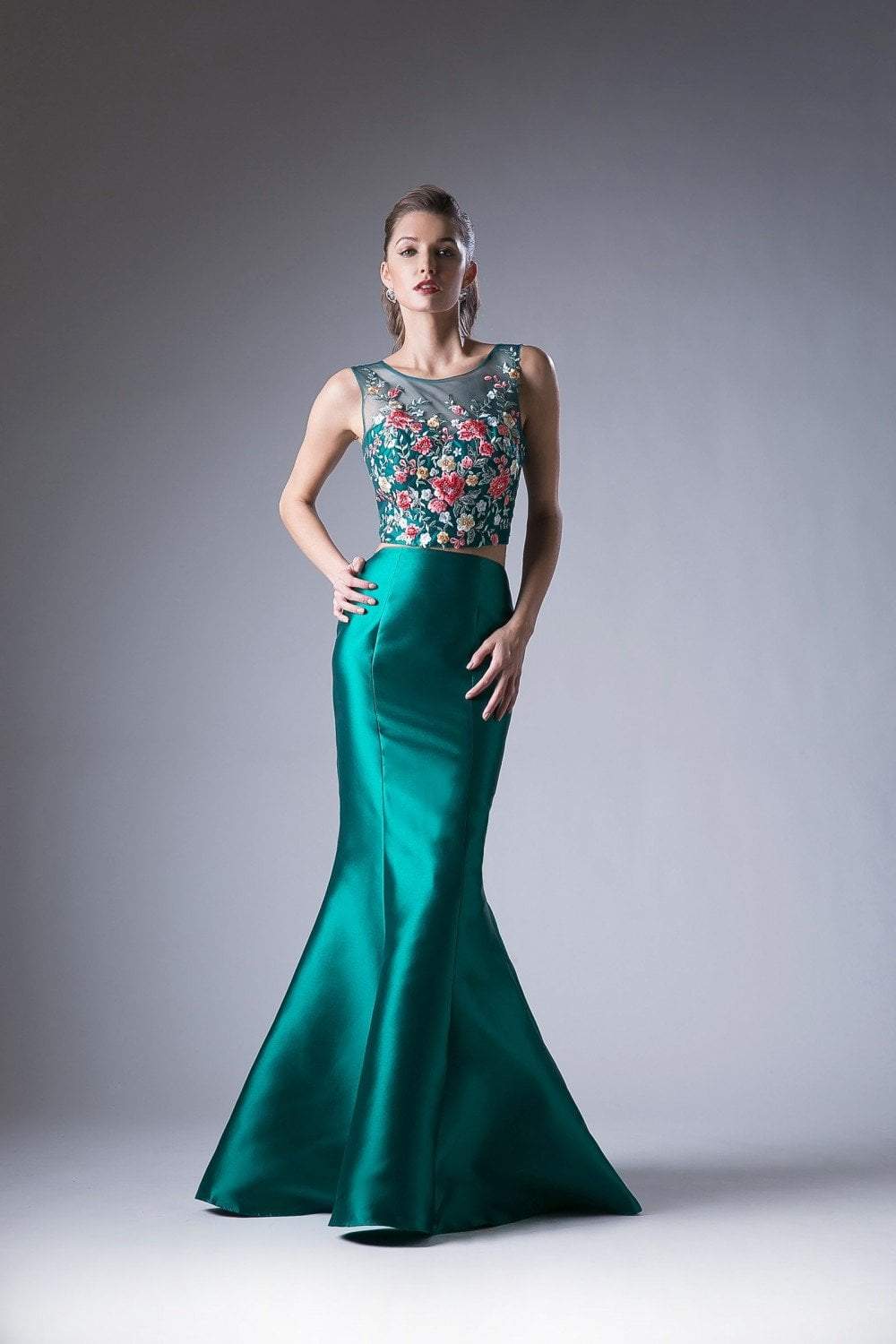 Cinderella Divine - HW03 Two Piece Floral Appliqued Mermaid Gown