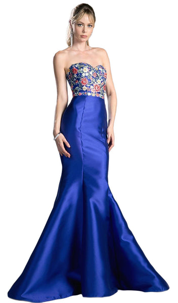 Sophisticated Strapless Applique Back Zipper Open-Back Natural Waistline Mermaid Floral Print Sweetheart Evening Dress/Prom Dress with a Brush/Sweep Train