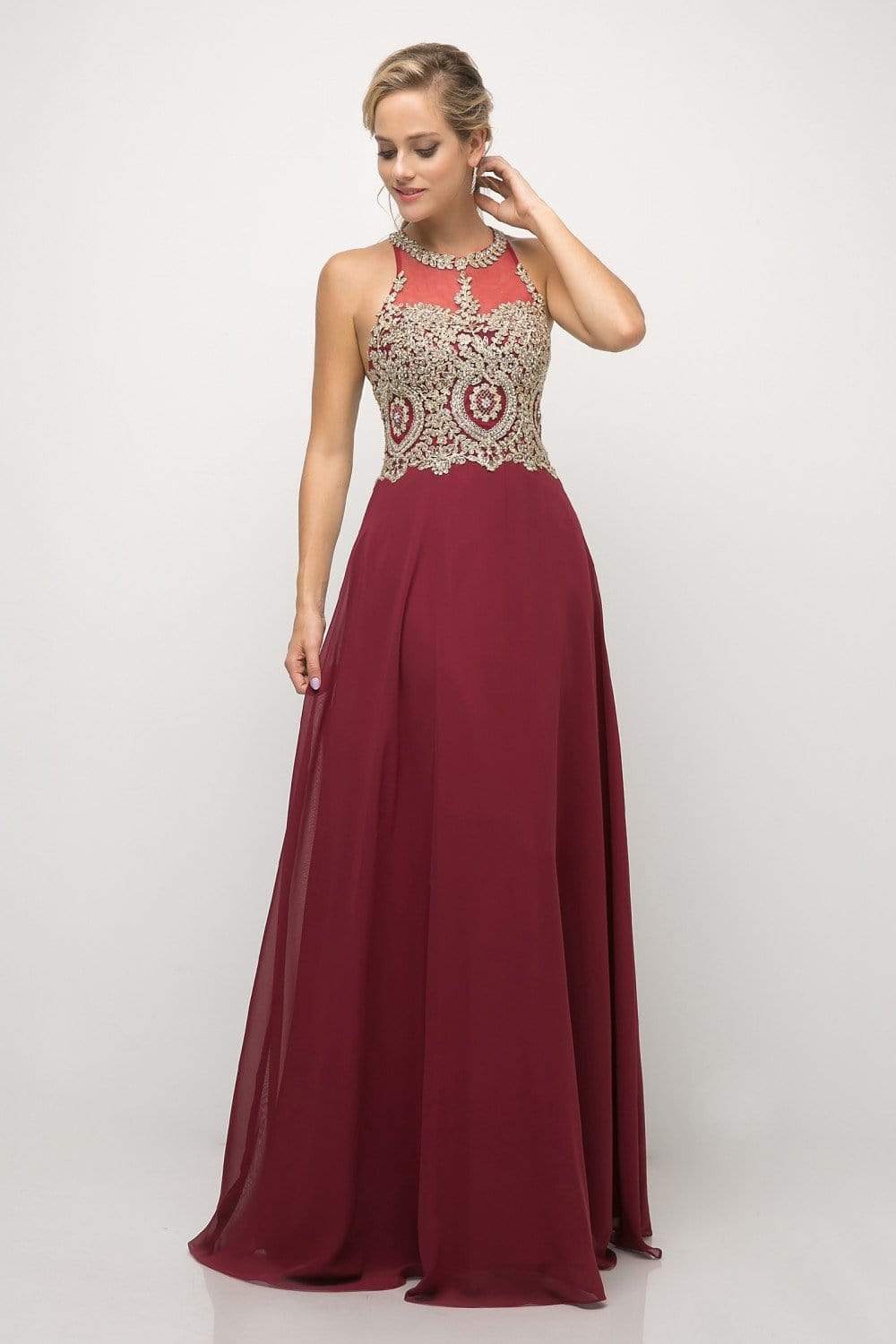 Cinderella Divine - Illusion Jewel Tonal Appliqued Long Evening Gown
