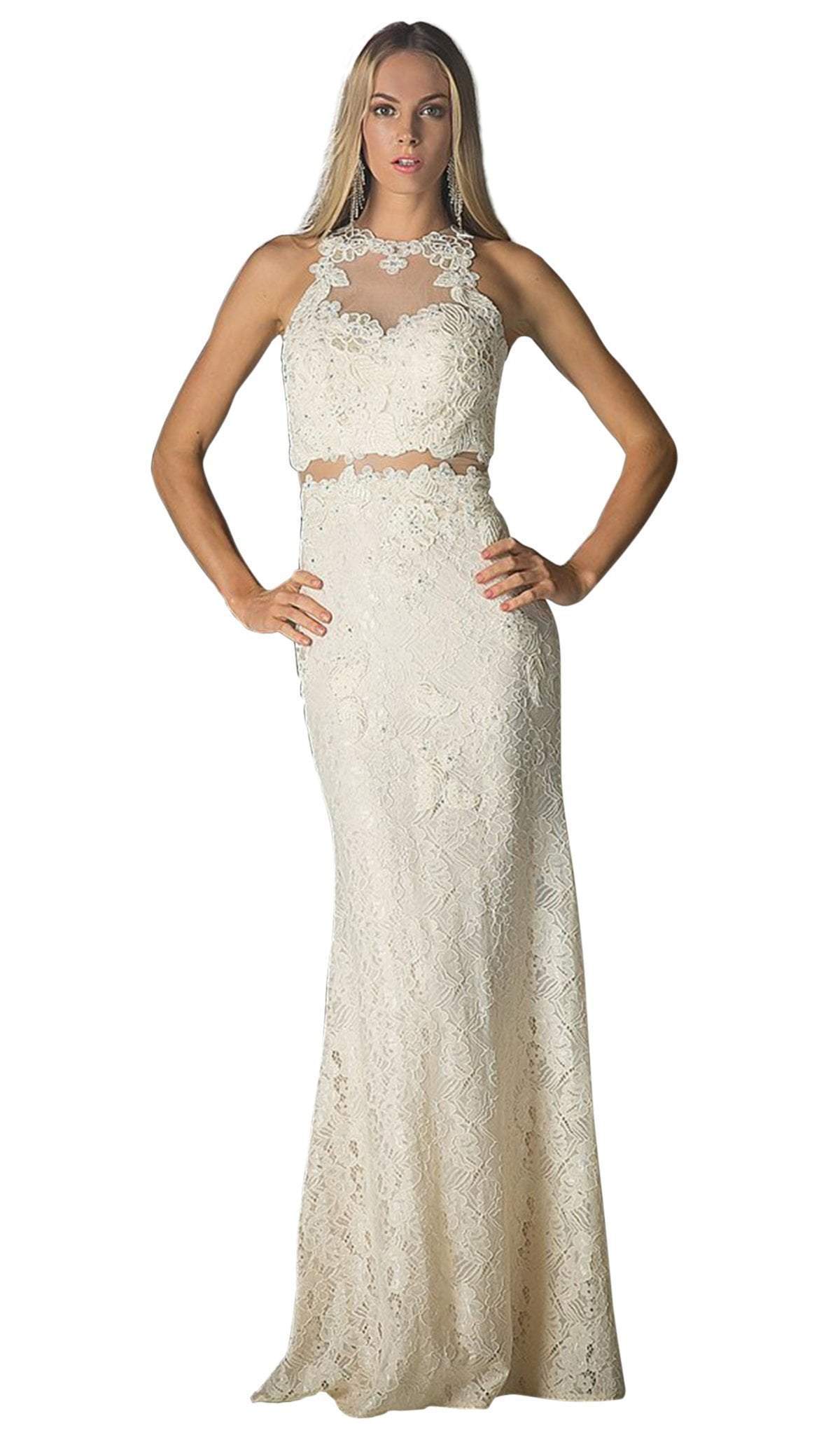 Cinderella Divine - Illusion Lace Appliqued Sheath Gown
