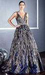 A-line V-neck Natural Waistline Plunging Neck Sleeveless Floor Length V Back Pleated Fitted Sheer Glittering Prom Dress