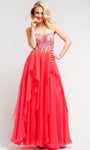 A-line Strapless Floor Length Chiffon Sweetheart Natural Waistline Sheer Flowy Beaded Fitted Dress