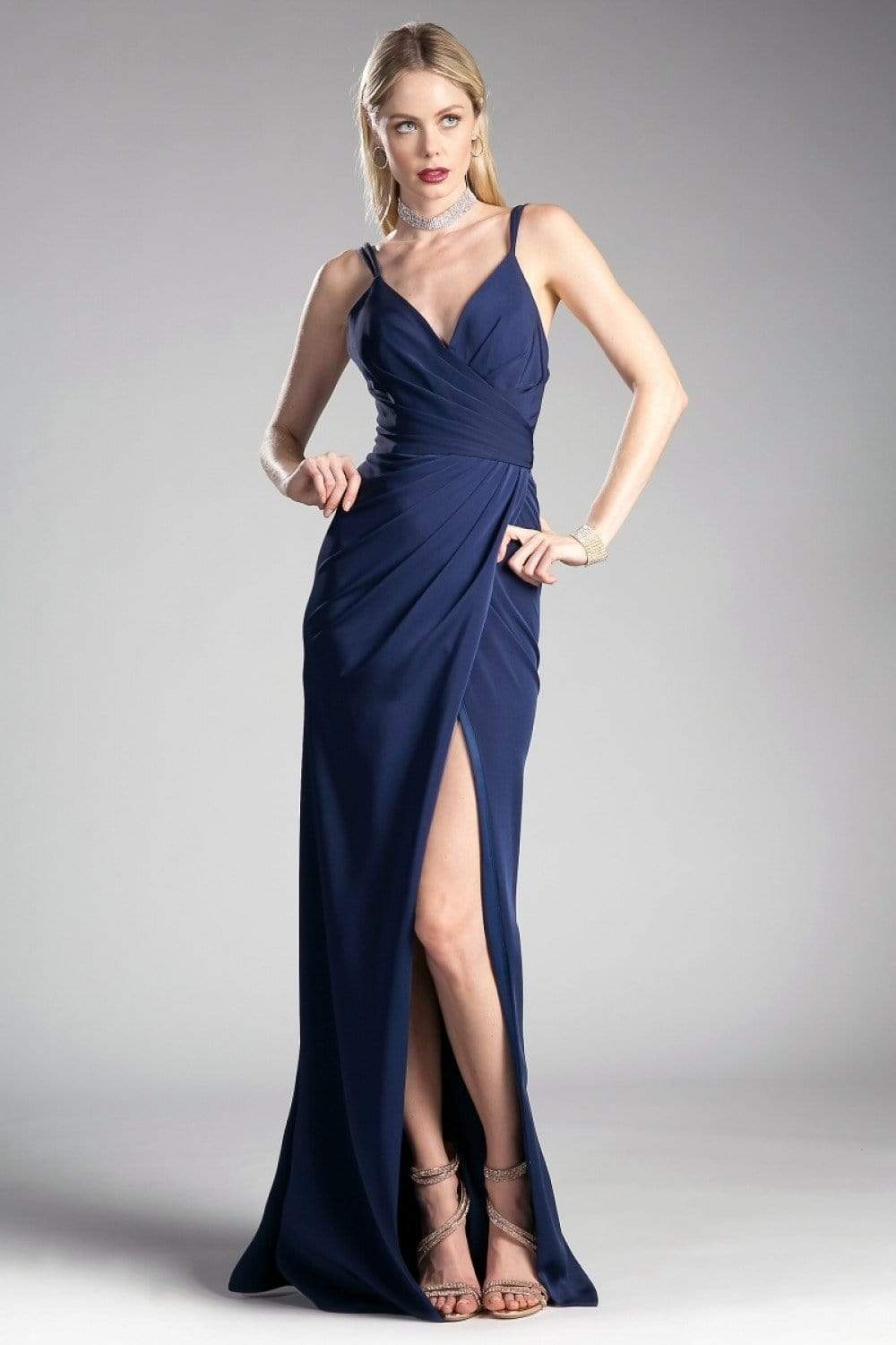 Cinderella Divine - KC1850 Sleeveless Wrap Bodice Drape-Detailed Gown
