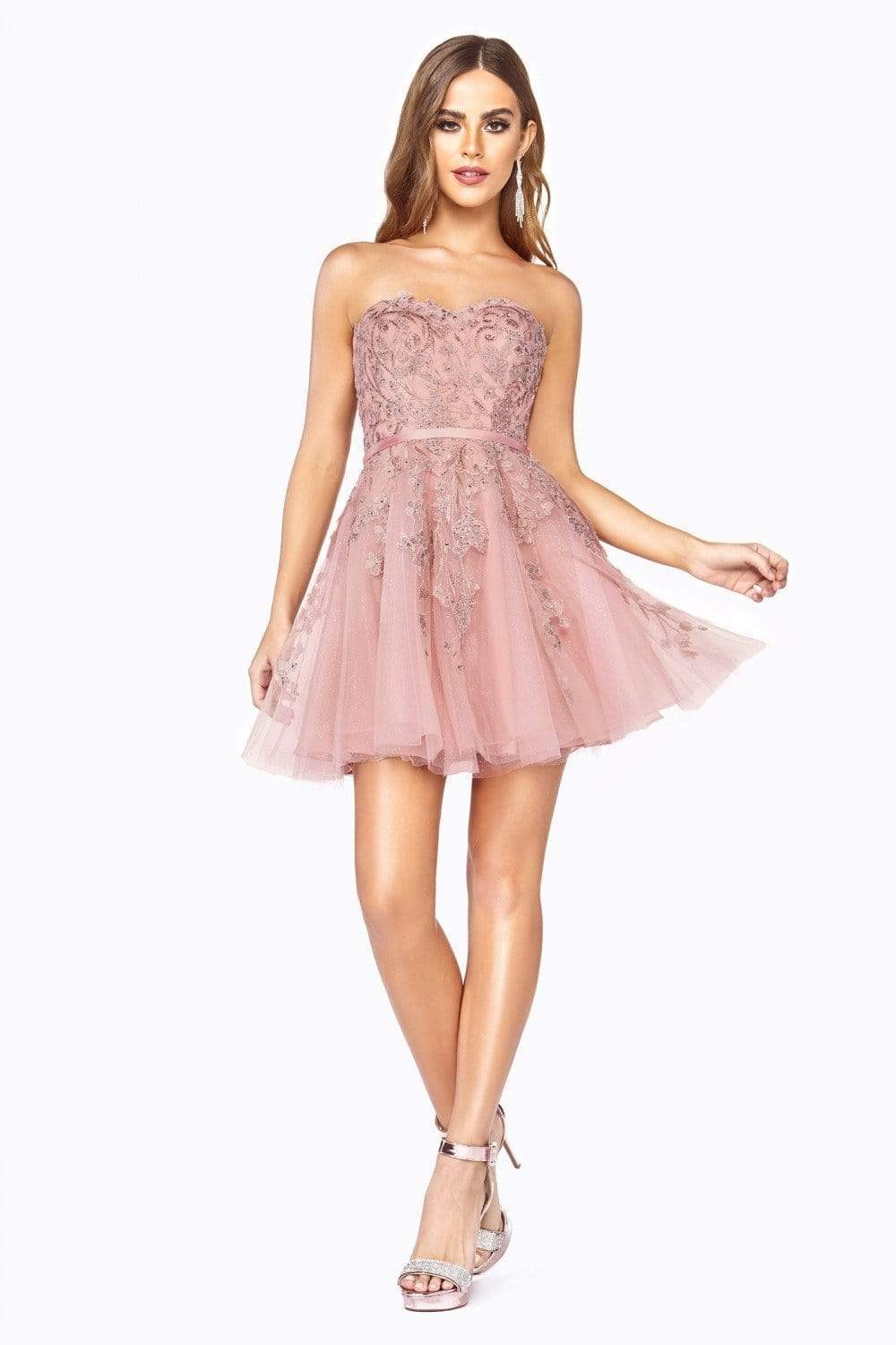 Cinderella Divine - KV1048 Floral Applique Sweetheart A-line Dress
