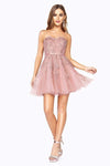 A-line Strapless Sweetheart Belted Pleated Fitted Applique Back Zipper Satin Floral Print Cocktail Short Natural Waistline Party Dress