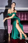 Sheath Natural Waistline Slit Ruched Fitted Jersey Floor Length Off the Shoulder Sheath Dress/Evening Dress