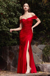Floor Length Off the Shoulder Sheath Natural Waistline Fitted Slit Ruched Jersey Sheath Dress/Evening Dress