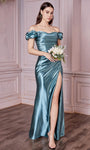 Tall Metallic Off the Shoulder Natural Waistline Open-Back Gathered Slit Pleated Draped Ruched Back Zipper Sheath Sheath Dress/Evening Dress/Bridesmaid Dress/Mother-of-the-Bride Dress/Prom Dress with 