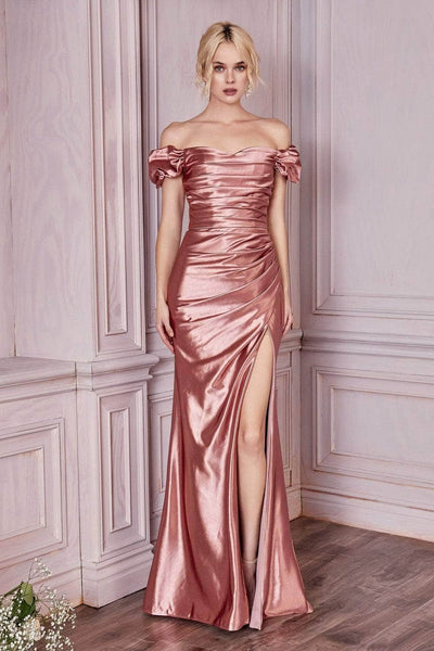 Satin Sheath Cap Sleeves Off the Shoulder Fitted Gathered Ruched Slit Sweetheart Natural Waistline Sheath Dress/Evening Dress/Bridesmaid Dress/Mother-of-the-Bride Dress/Prom Dress with a Brush/Sweep T