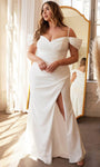 Plus Size V-neck Mermaid Natural Waistline Crepe Back Zipper Slit Open-Back Pleated Asymmetric Cold Shoulder Sleeves Off the Shoulder Spaghetti Strap Sweetheart Wedding Dress with a Brush/Sweep Train