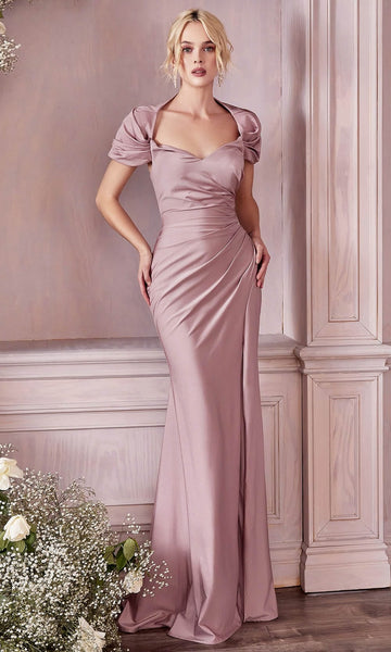 Sexy Sophisticated V-neck Open-Back Shirred Slit Back Zipper Ruched Sheath Short Sleeves Sleeves Natural Waistline Sheath Dress/Evening Dress/Bridesmaid Dress/Mother-of-the-Bride Dress/Prom Dress with