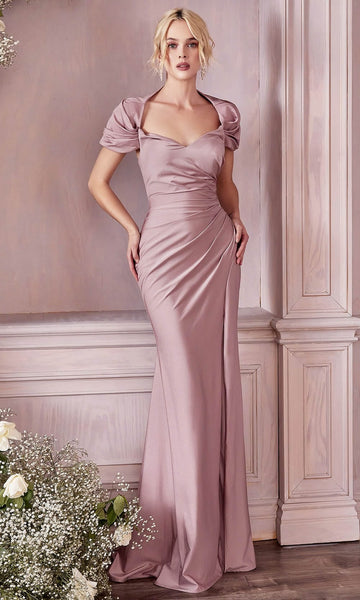 Sexy Sophisticated V-neck Sheath Short Sleeves Sleeves Back Zipper Ruched Open-Back Slit Shirred Natural Waistline Sheath Dress/Evening Dress/Bridesmaid Dress/Mother-of-the-Bride Dress/Prom Dress with